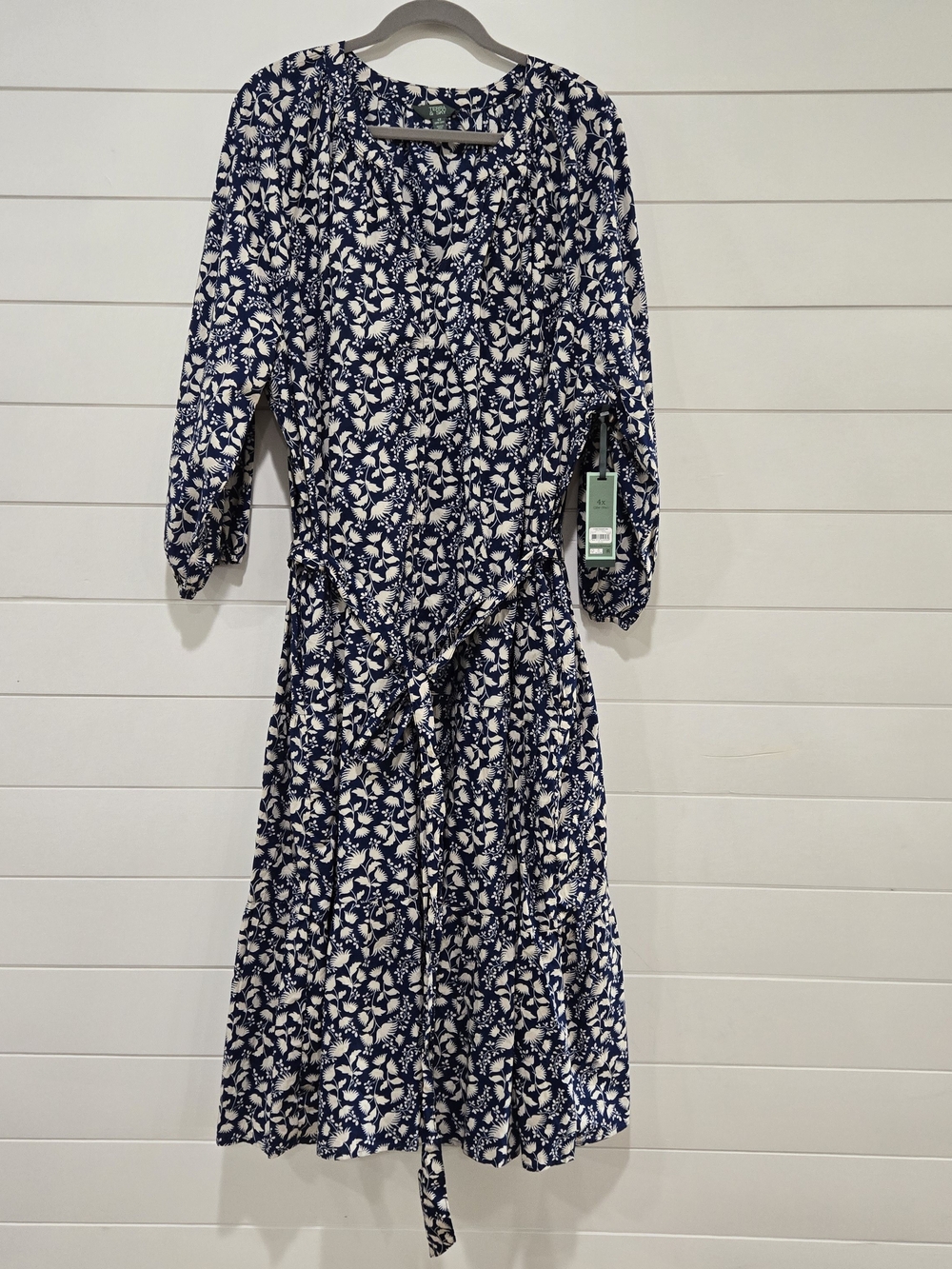 NWT Terra And Sky Navy White Floral Belted Tiered Midi Dress Plus Size 4x